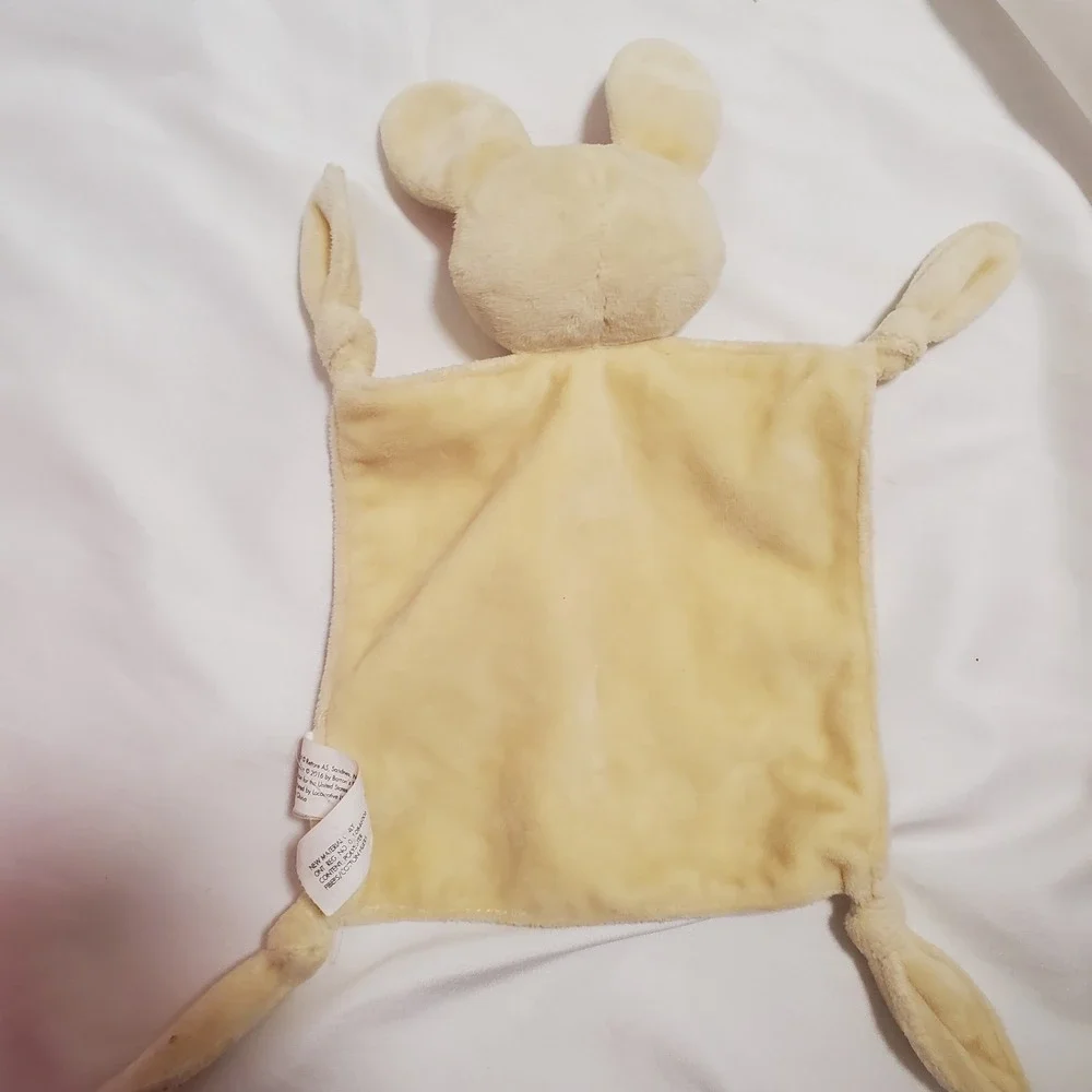 Cream Yellow Hello Bunny Rabbit Baby Security Blanket pink ears knotted corners